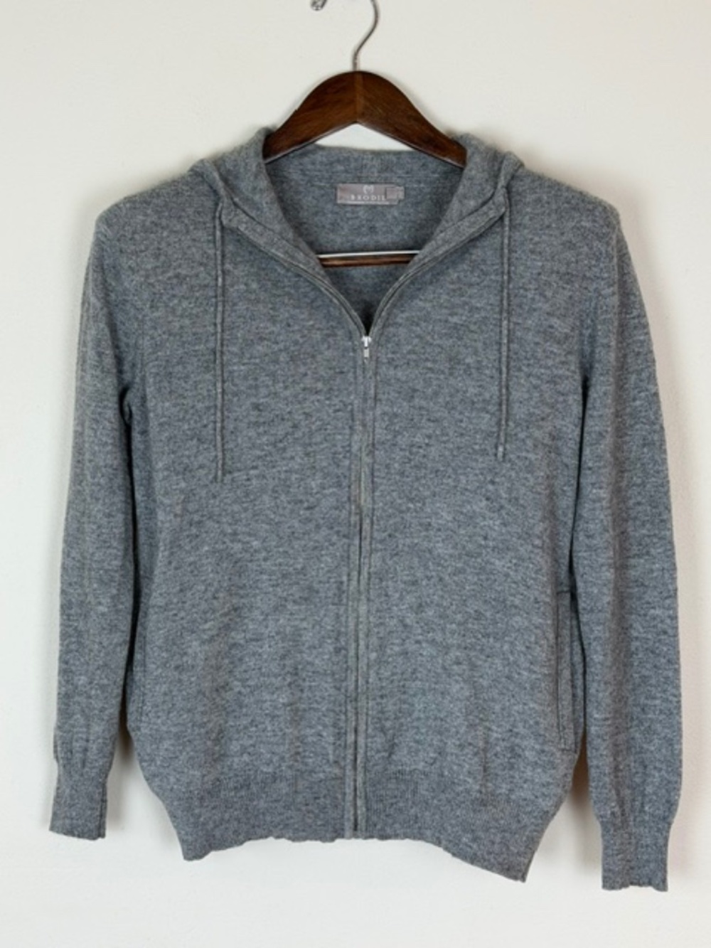Brodie Cashmere Full Zip Hoodie Gray Melange 100% Cashmere Luxe Knit Small